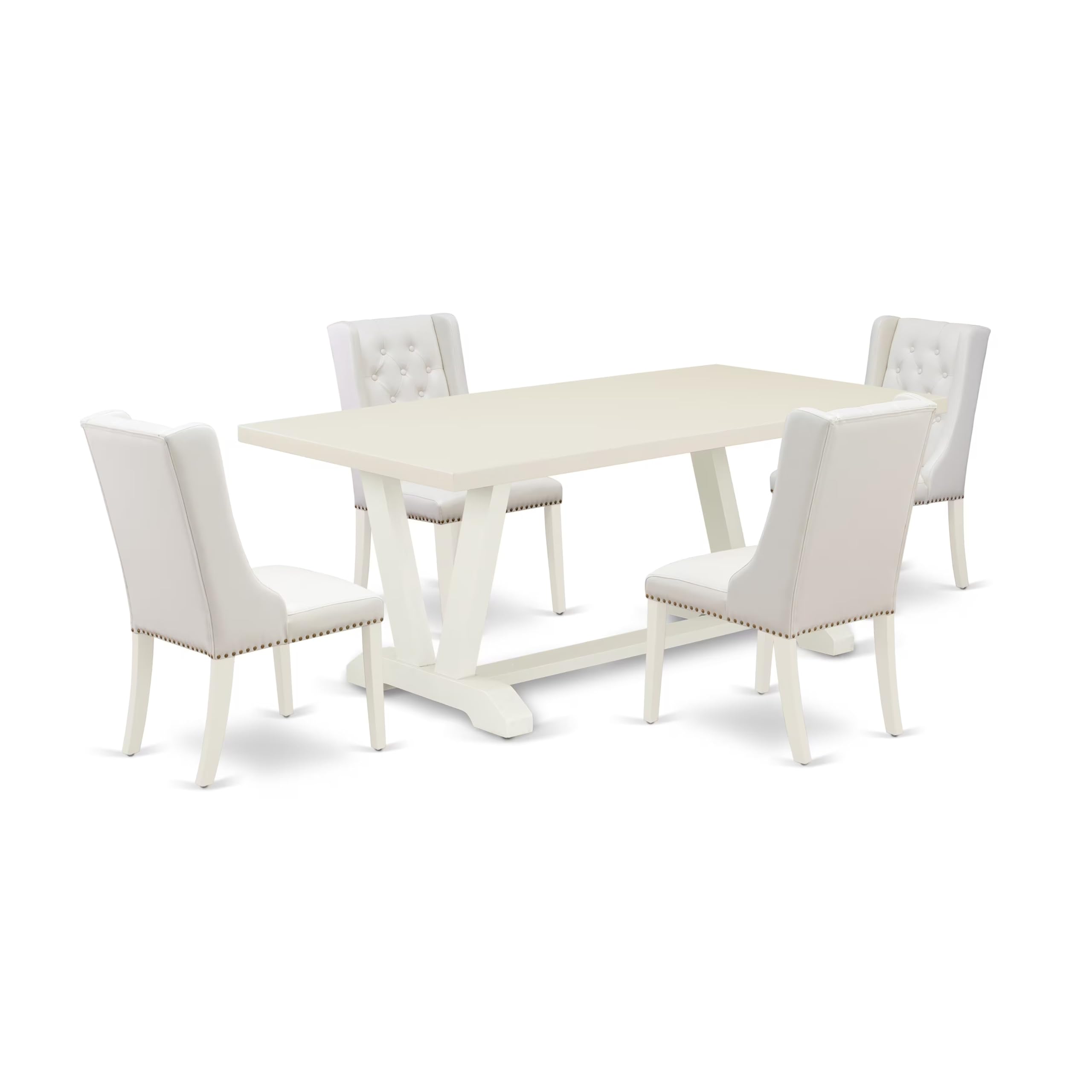 East West Furniture V027FO244-5 5 Piece Modern Dining Table Set Includes a Rectangle Wooden Table with V-Legs and 4 Light Grey Faux Leather Parson Dining Chairs, 40x72 Inch, Multi-Color
